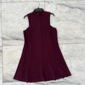 Lauren Ralph Lauren Dress Burgundy Mock Neck Jersey Sleeveless Stretch Womens 16
